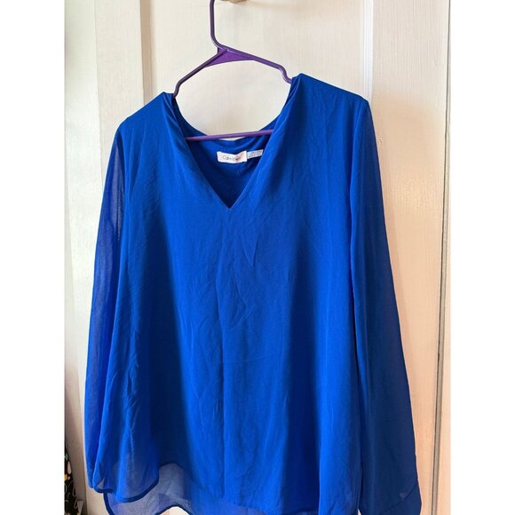 Calvin Klein women’s size large blue long sleeve blouse - Picture 2 of 8